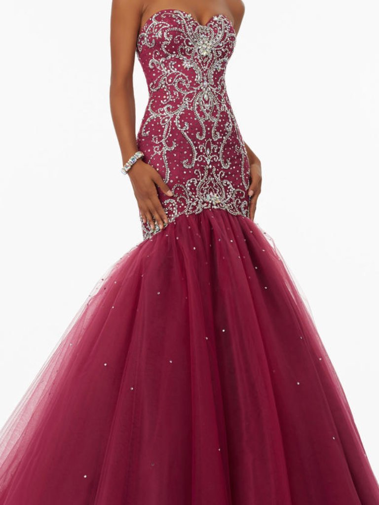 Morilee 99132 Black Cherry Burgundy Size 4 Strapless Fitted Mermaid Formal Gown